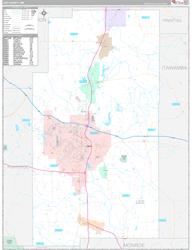 Lee County, MS Wall Map Premium Style 2024