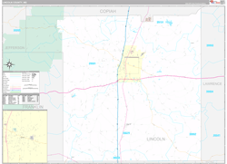 Lincoln County, MS Wall Map Premium Style 2024