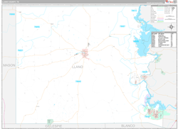 Llano County, TX Wall Map Premium Style 2024