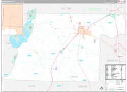 Obion County, TN Wall Map Premium Style 2024