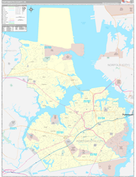 Portsmouth County, VA Wall Map Premium Style 2024