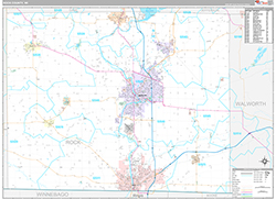 Rock County, WI Wall Map Premium Style 2026
