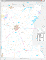 Rusk County, TX Wall Map Premium Style 2024
