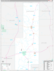 Sunflower County, MS Wall Map Premium Style 2024