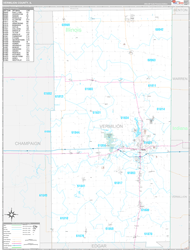 Vermilion County, IL Wall Map Premium Style 2024