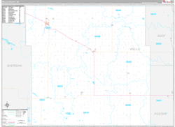 Wells County, ND Wall Map Premium Style 2023