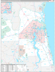 Jacksonville Metro Area Wall Map Premium Style 2024