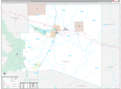 Pueblo Metro Area Wall Map Premium Style 2024