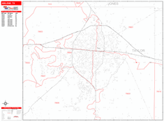 Abilene Wall Map Zip Code Red Line Style 2024