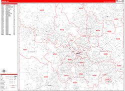 Akron Wall Map Zip Code Red Line Style 2026