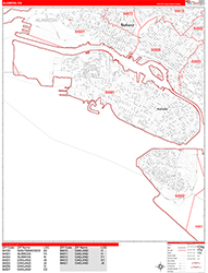 Alameda Wall Map Zip Code Red Line Style 2026
