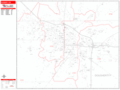 Albany Wall Map Zip Code Red Line Style 2024