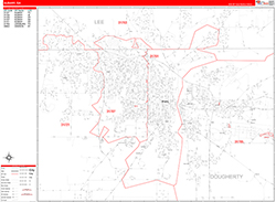 Albany Wall Map Zip Code Red Line Style 2026