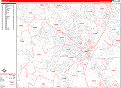 Albany Wall Map Zip Code Red Line Style 2026