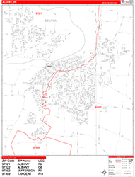 Albany Wall Map Zip Code Red Line Style 2026