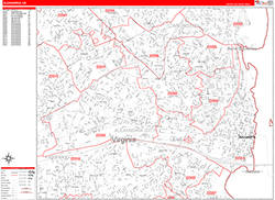 Alexandria Wall Map Zip Code Red Line Style 2026
