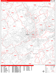 Allentown Wall Map Zip Code Red Line Style 2026