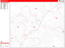 Alpharetta Wall Map Zip Code Red Line Style 2024