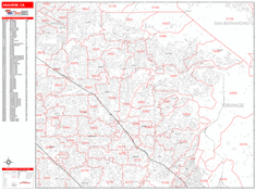 Anaheim Wall Map Zip Code Red Line Style 2024