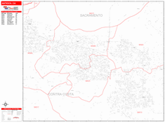 Antioch Wall Map Zip Code Red Line Style 2024