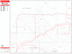 Appleton Wall Map Zip Code Red Line Style 2024