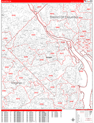 Arlington Wall Map Zip Code Red Line Style 2026