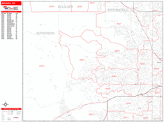 Arvada Wall Map Zip Code Red Line Style 2024