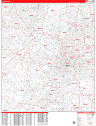 Atlanta Wall Map Zip Code Red Line Style 2026