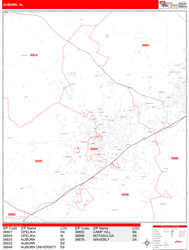 Auburn Wall Map Zip Code Red Line Style 2024