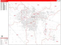 Bakersfield Wall Map Zip Code Red Line Style 2026