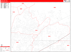 Bartlett Wall Map Zip Code Red Line Style 2024