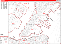 Bayonne Wall Map Zip Code Red Line Style 2026