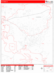 Baytown Wall Map Zip Code Red Line Style 2024
