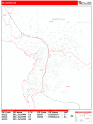 Bellingham Wall Map Zip Code Red Line Style 2024