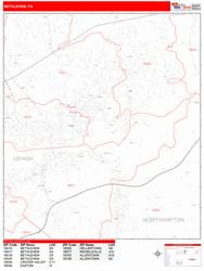 Bethlehem Wall Map Zip Code Red Line Style 2024