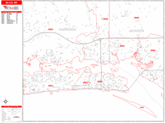 Biloxi Wall Map Zip Code Red Line Style 2024