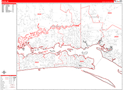 Biloxi Wall Map Zip Code Red Line Style 2026
