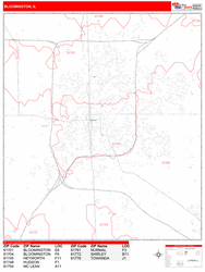 Bloomington Wall Map Zip Code Red Line Style 2024