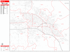 Boise Wall Map Zip Code Red Line Style 2024