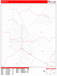 Boulder Wall Map Zip Code Red Line Style 2024