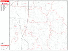 Brandon Wall Map Zip Code Red Line Style 2024
