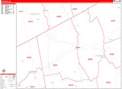 Brockton Wall Map Zip Code Red Line Style 2026