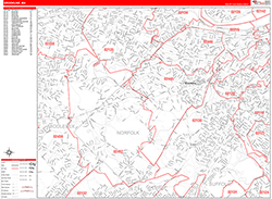 Brookline Wall Map Zip Code Red Line Style 2026