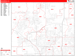 Broomfield Wall Map Zip Code Red Line Style 2025