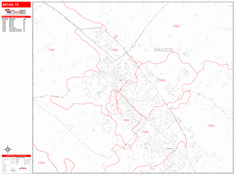 Bryan Wall Map Zip Code Red Line Style 2024