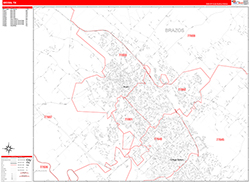 Bryan Wall Map Zip Code Red Line Style 2026