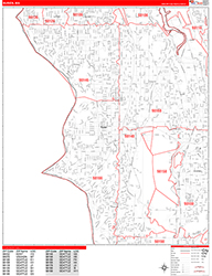 Burien Wall Map Zip Code Red Line Style 2026