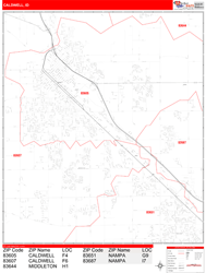 Caldwell Wall Map Zip Code Red Line Style 2024