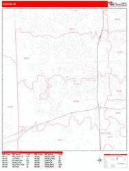 Canton Wall Map Zip Code Red Line Style 2024