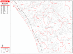Carlsbad Wall Map Zip Code Red Line Style 2024